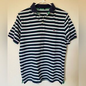 GANT Men's Polo Shirt - Navy, White, and Green Stripes 100% Cotton